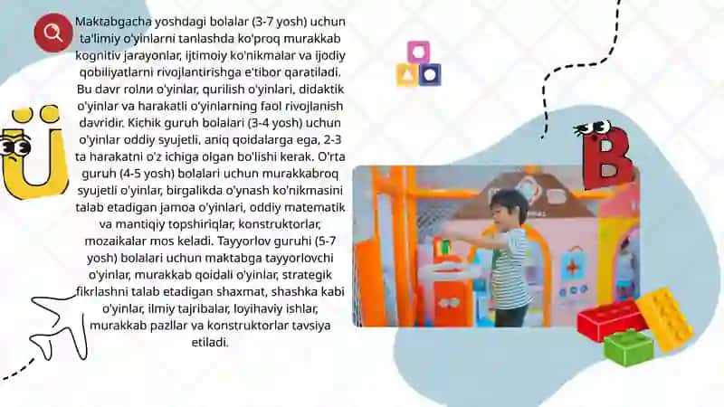 Maktabgacha yoshdagi bolalar uchun yosh gruhlari kesmida ta’limiy o’yinlar kartoteka 4