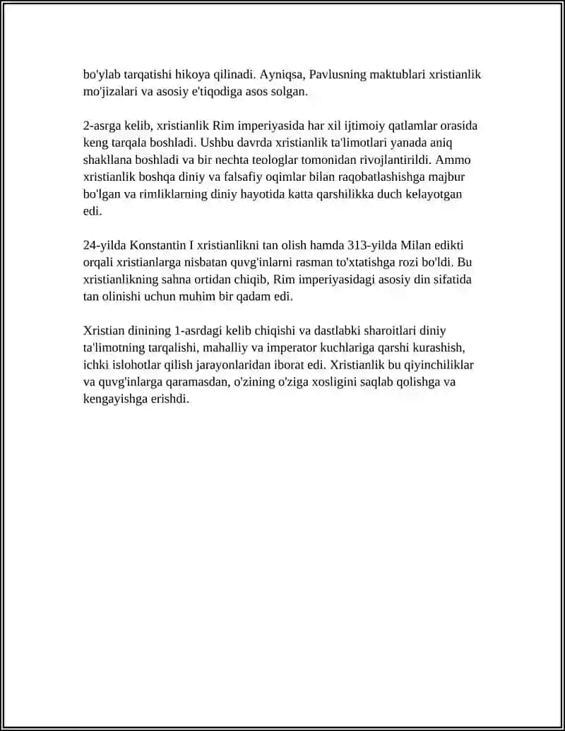 "XRISTIAN DINI TARIXI VA ASOSIY G'OYALARI" Referat 4