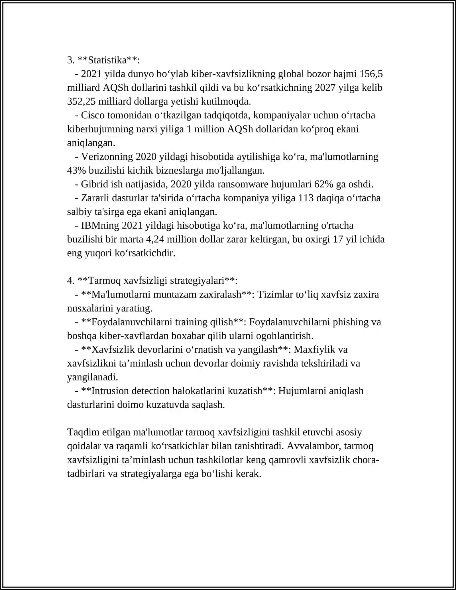 KIBERXAVFSIZLIK SOHASI BOʻYICHA MUTAXASSISLIK TOIFALAR 4
