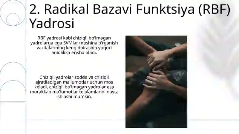 Vektorli mashinalarni go'llab-quvvatlash (SVM): chizigli va chizigli bo'lmagan yadrolar 4