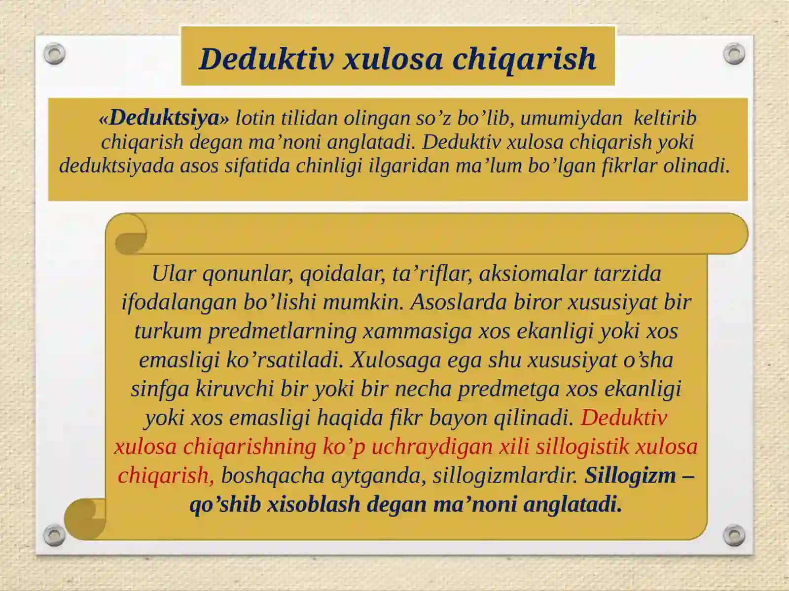 Deduktiv xulosa chiqarish va uning turlari 4