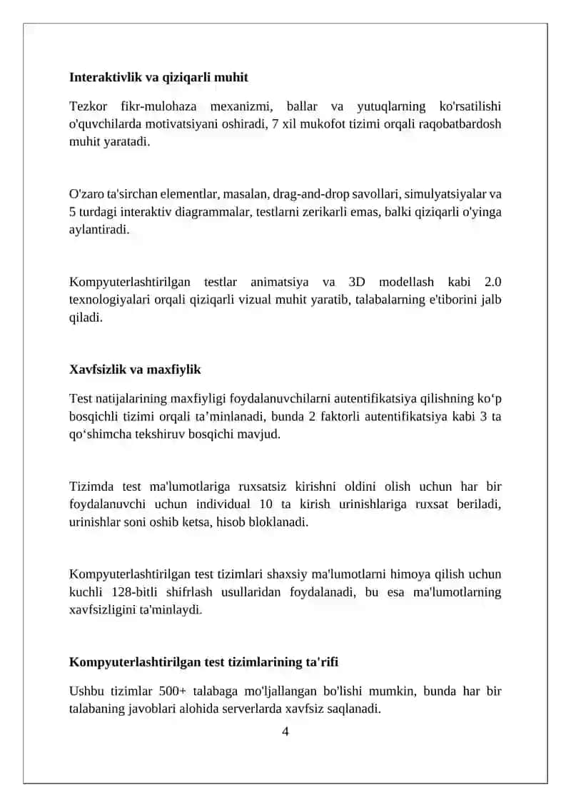Kampyuterlashtirilgan test tizmi va ularning avzalliklari 4
