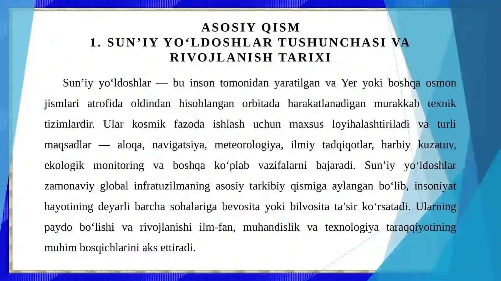 Sun’iy yo‘ldoshlar va ularning turlari. Geostatsionar va qutbiy orbitadagi yo‘ldoshlar 4