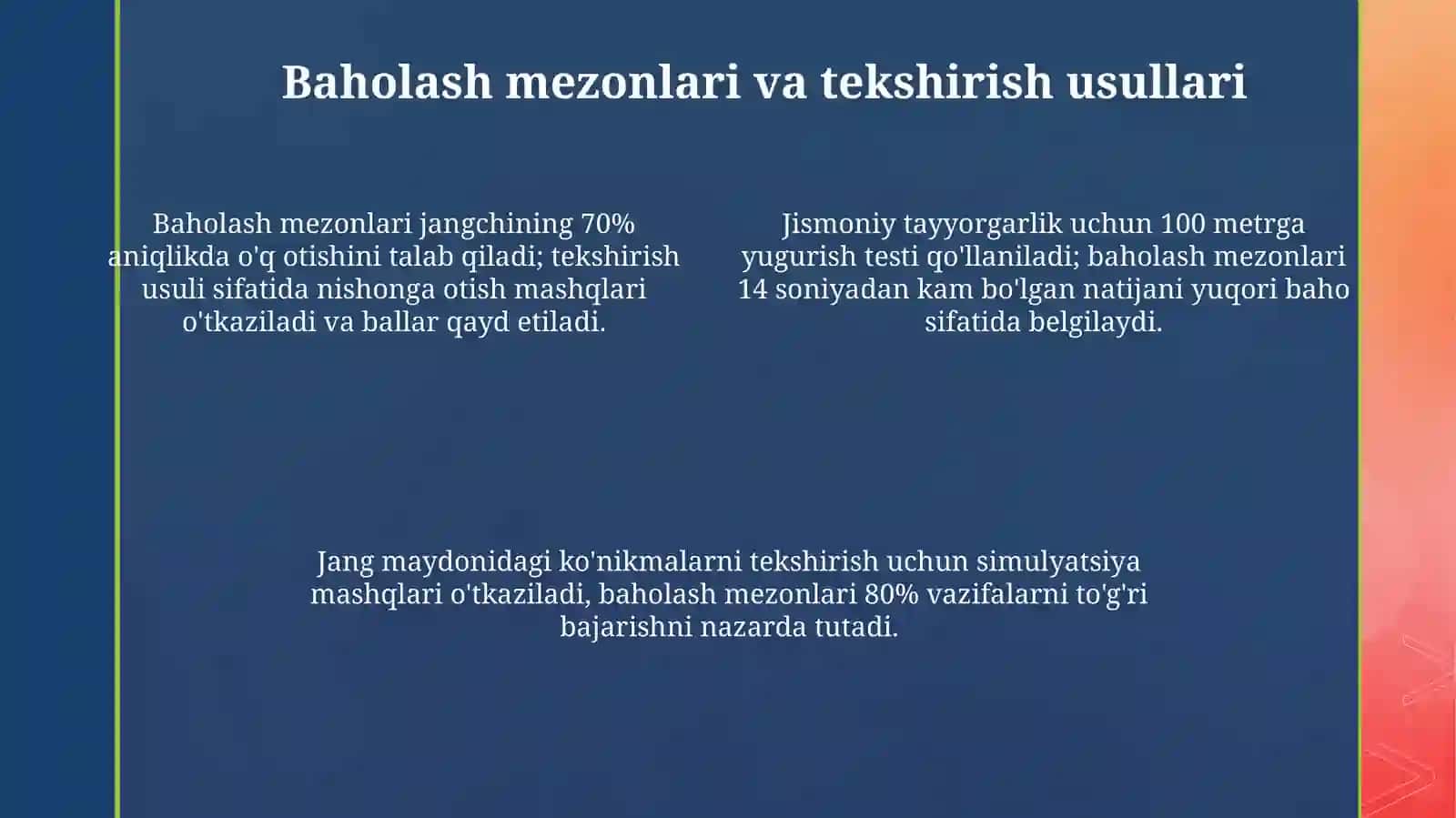 Shaxsiy jangovar shaylik tayyorgarligini tekshirish va baholash 4