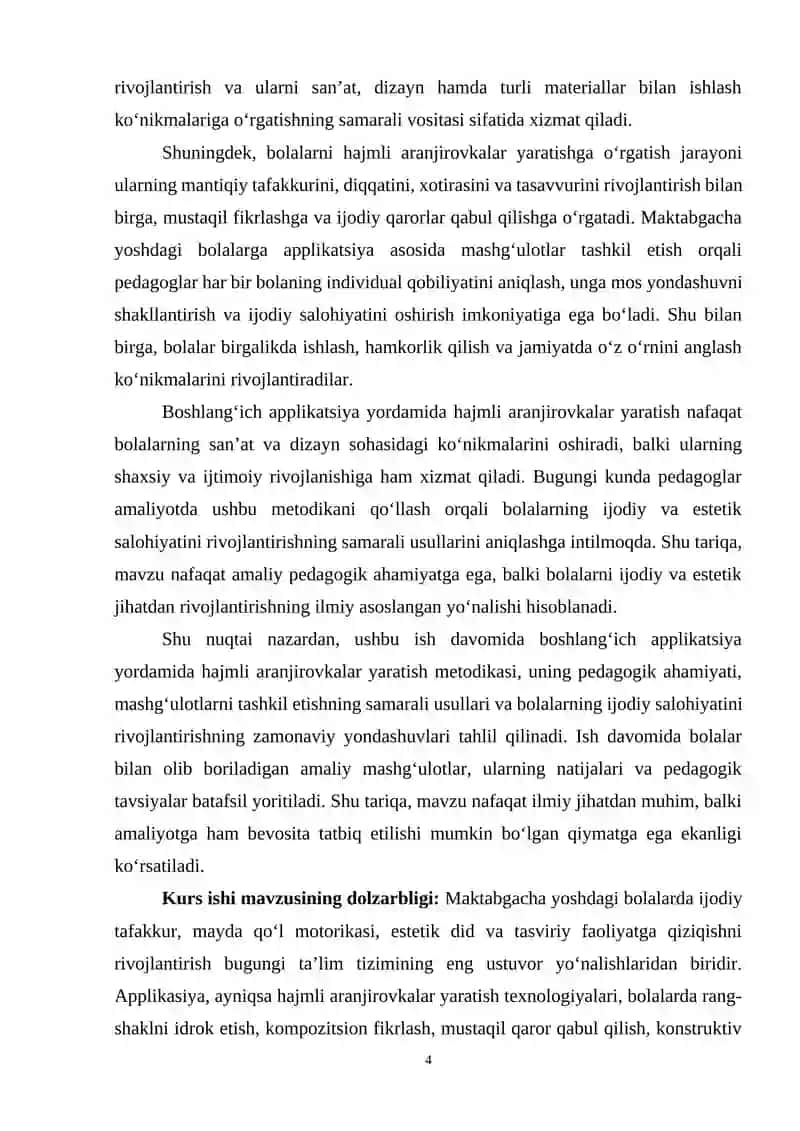 Maktabgacha yoshdagi bolalarni boshlang'ich applikatsiya hajmli aranjirovkalar yaratish metodikasi 4