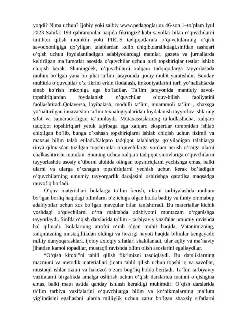 Ifodali o’qish haftaligi reja 4