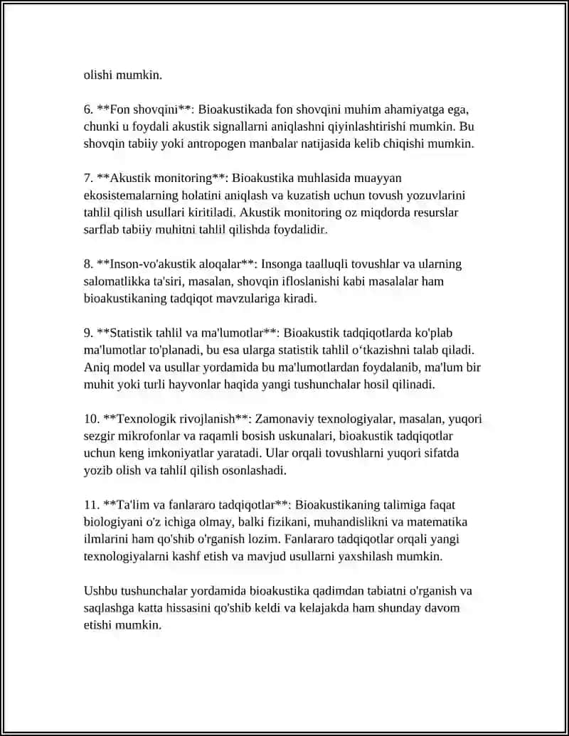 BIOAKUSTIKA FANI TOʻGʻRISIDA TUSHUNCHA. AKUSTIK TAʼSSUROTLAR VA TOVUSH CHIQARADIGAN JONIVORLAR 4