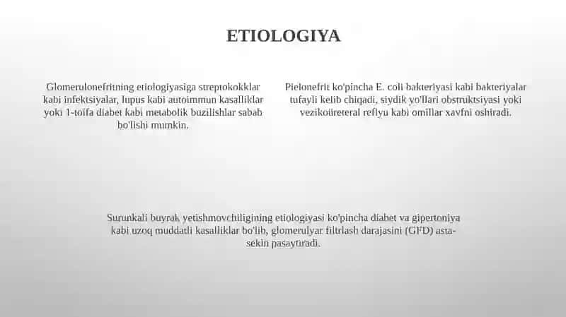 Buyrak yallig'lanishi, nefropatiyalar, surunkali buyrak yetishmovchiligi (SBY) va shish sindromi 4