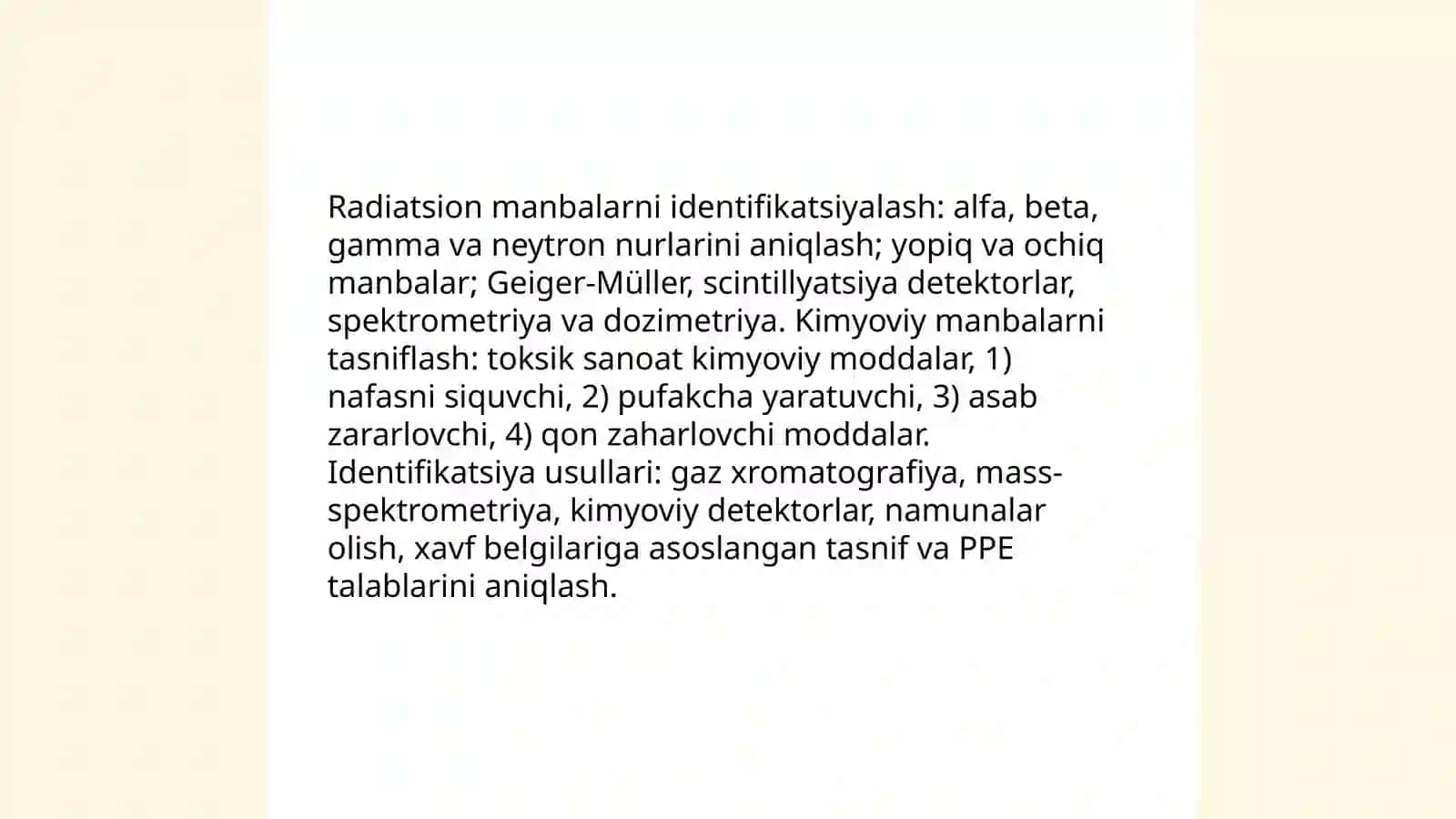 Favqulodda vaziyatlarda radiatsion, kimyoviy vaziyatlarni baholash 4