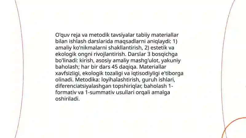 Tabiiy materiallar bilan ishlash darslarining mazmuni 4