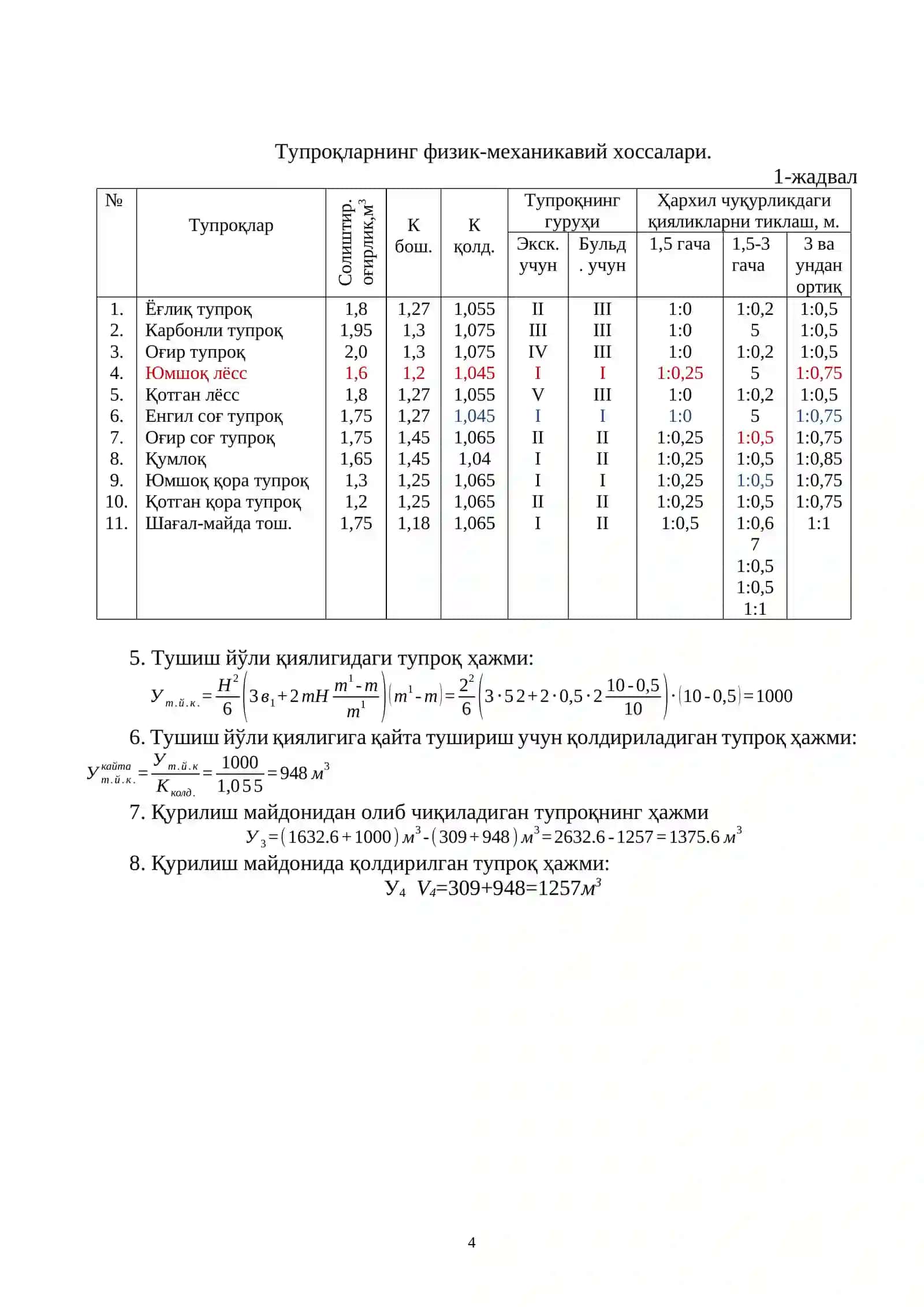 БИР ЧЎМИЧЛИ ЭКСКВАТОЛЛАР БИЛАН ҲАНДАҚЛАРНИ ҚАЗИШ ТЕХНОЛОГИЯСИ 4