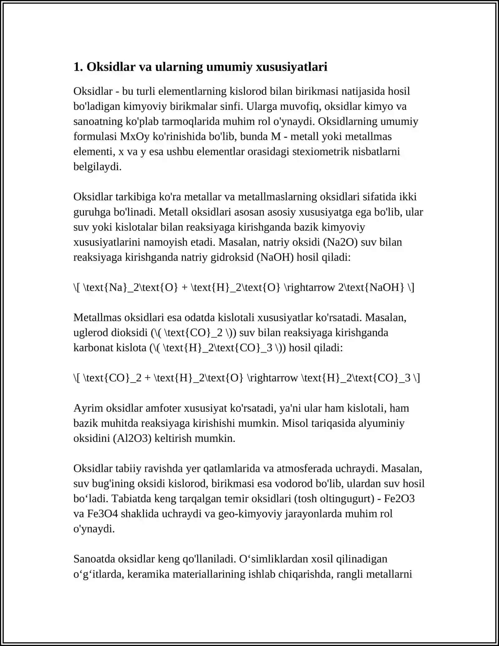 OKSIDLAR VA NOMLANISHI. OKSIDLARNI GURUHLARI: ASOSLI, KISLOTALI, AMFOTER VA BEFARQ OKSIDLAR 4