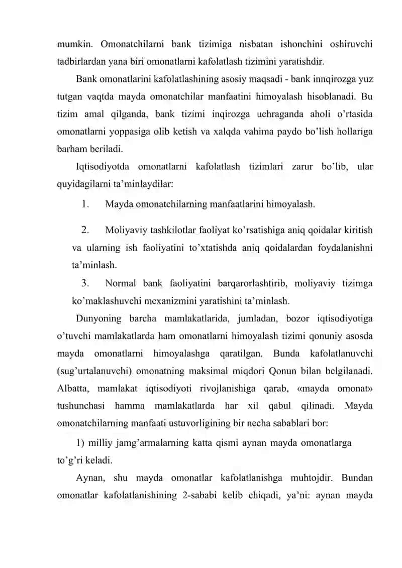 aholining omonatlarini kafolatlash fondi va uni faoliyat 4