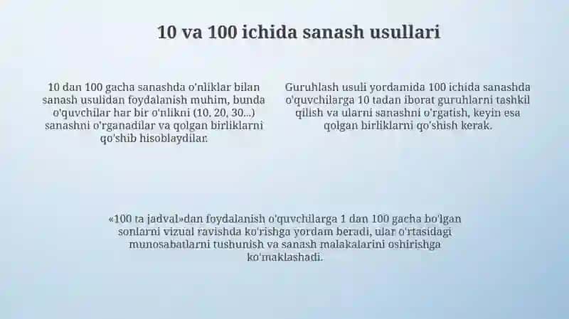 10 va 100 ichida nomanfiy butun sonlarni nomerlashga orgatish metodikasi 4