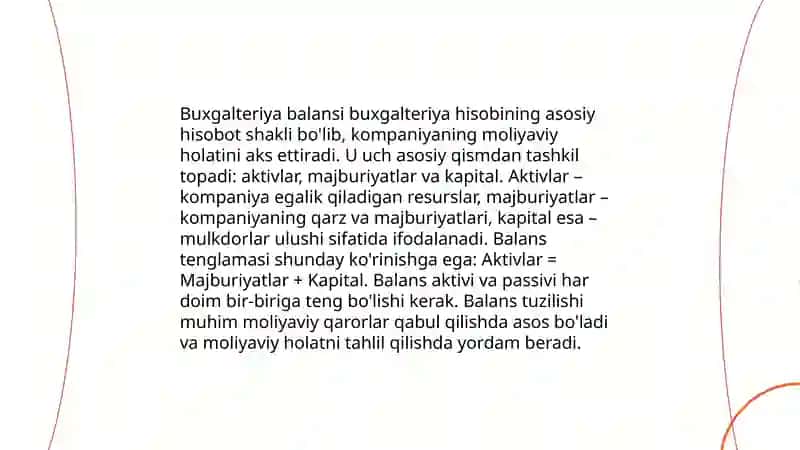 Buxgalteriya balansi haqida tushuncha, uning tuzilishi, mazmuni va ahamiyati 4