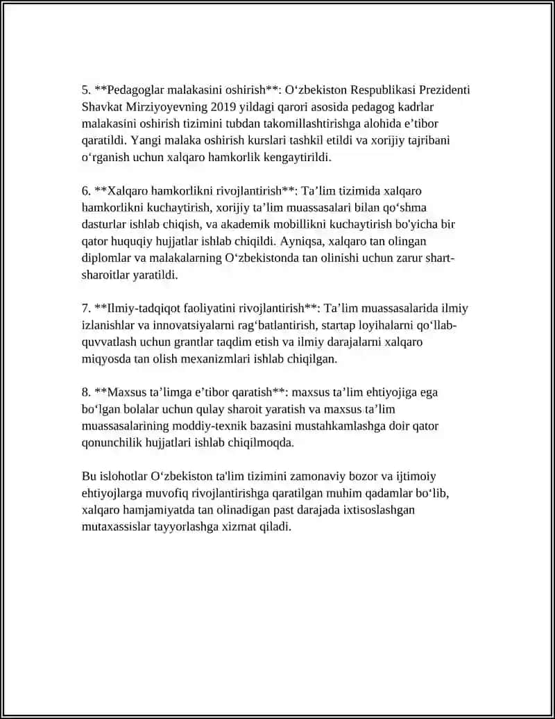 O'ZBEKISTON RESPUBLIKASI TA’LIM TIZIMIDAGI ISLOHOTLAR 4