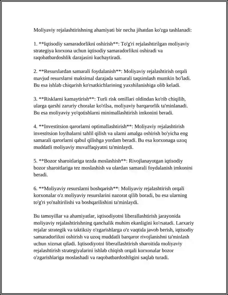 IQTISODIYOTNI LIBERALLASHTIRISH SHAROITIDA MOLIYAVIY REJALASHTIRISHNING AHAMIYATI 4
