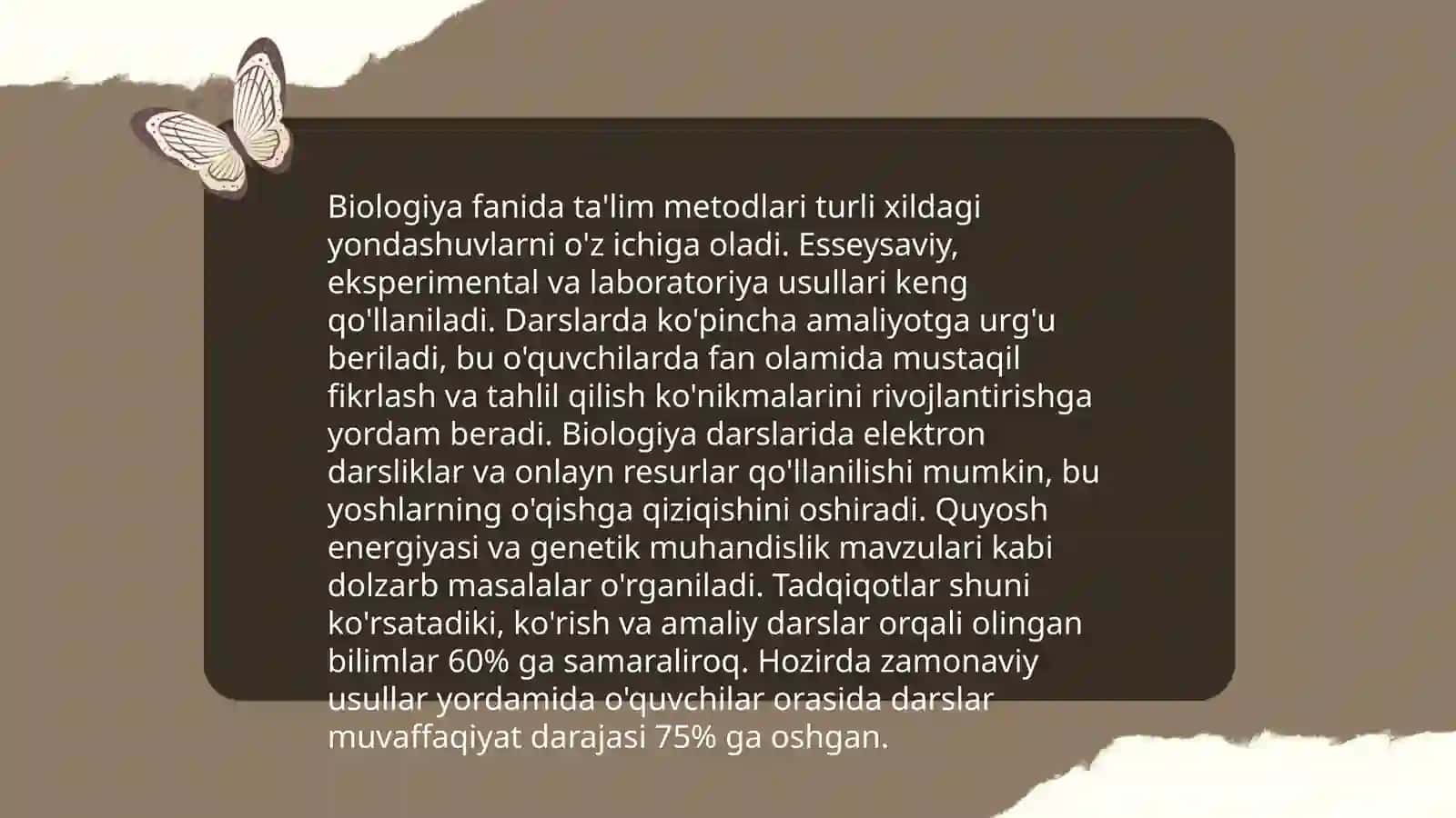 Biologik ta'lim mazmuni, metodlari, vositalari va shakllarining uygʻunligi 4