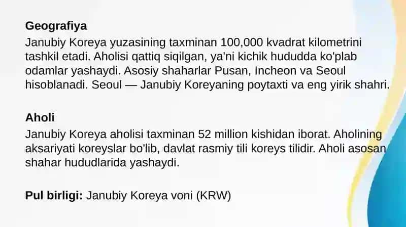 Janubiy Koreya davlati haqida umumiy ma’lumot 4