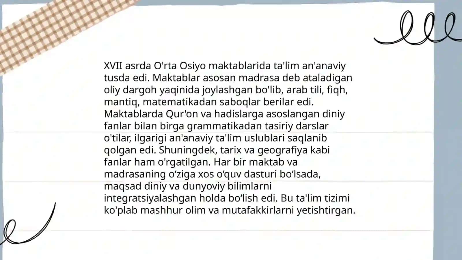 XVII asrda Oʻrta Osiyoda tarbiya tizimi 4