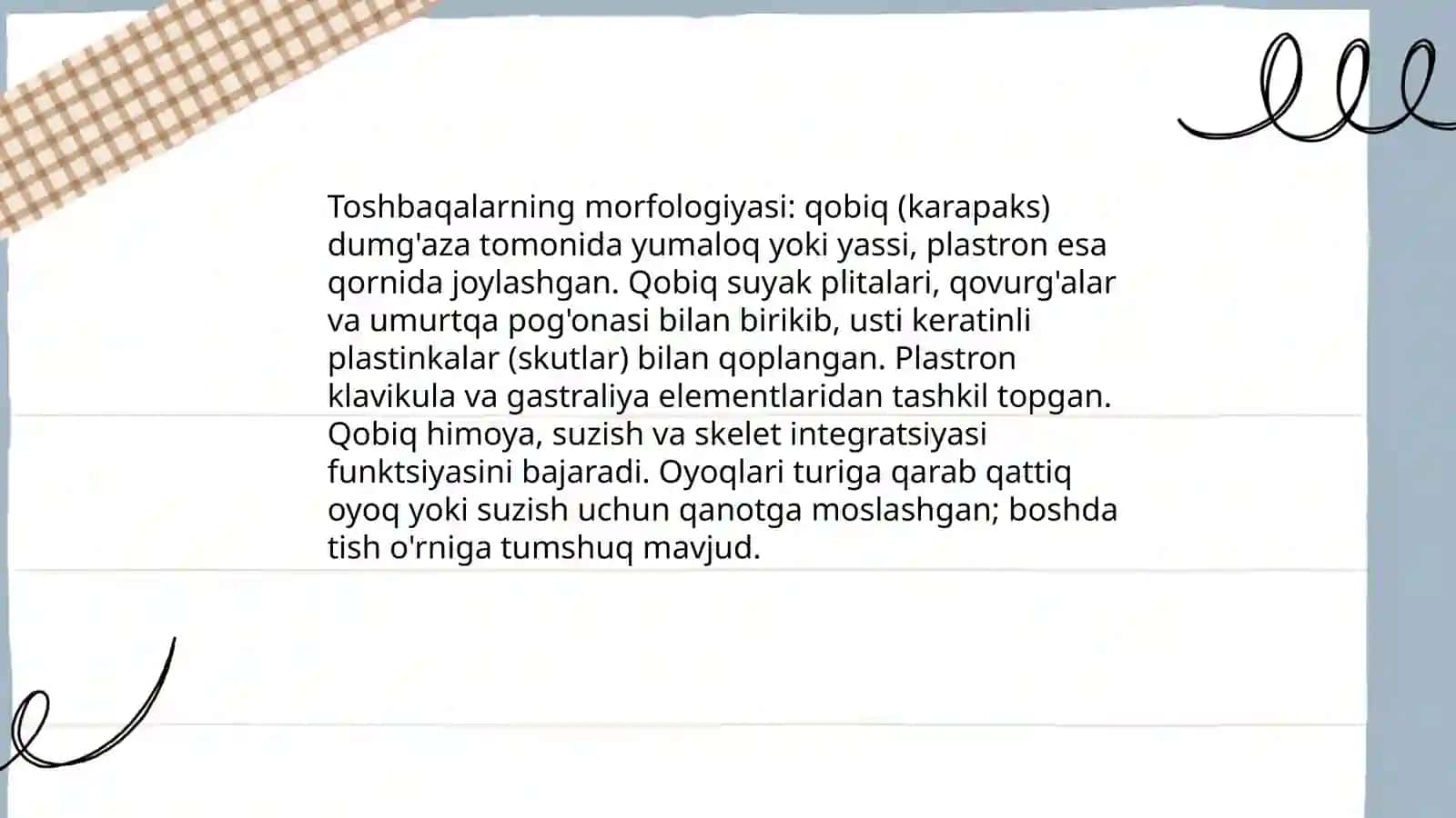 Sudralib yuruvchilar sinfi. Toshbaqa va Timsoxlar turkumi 4