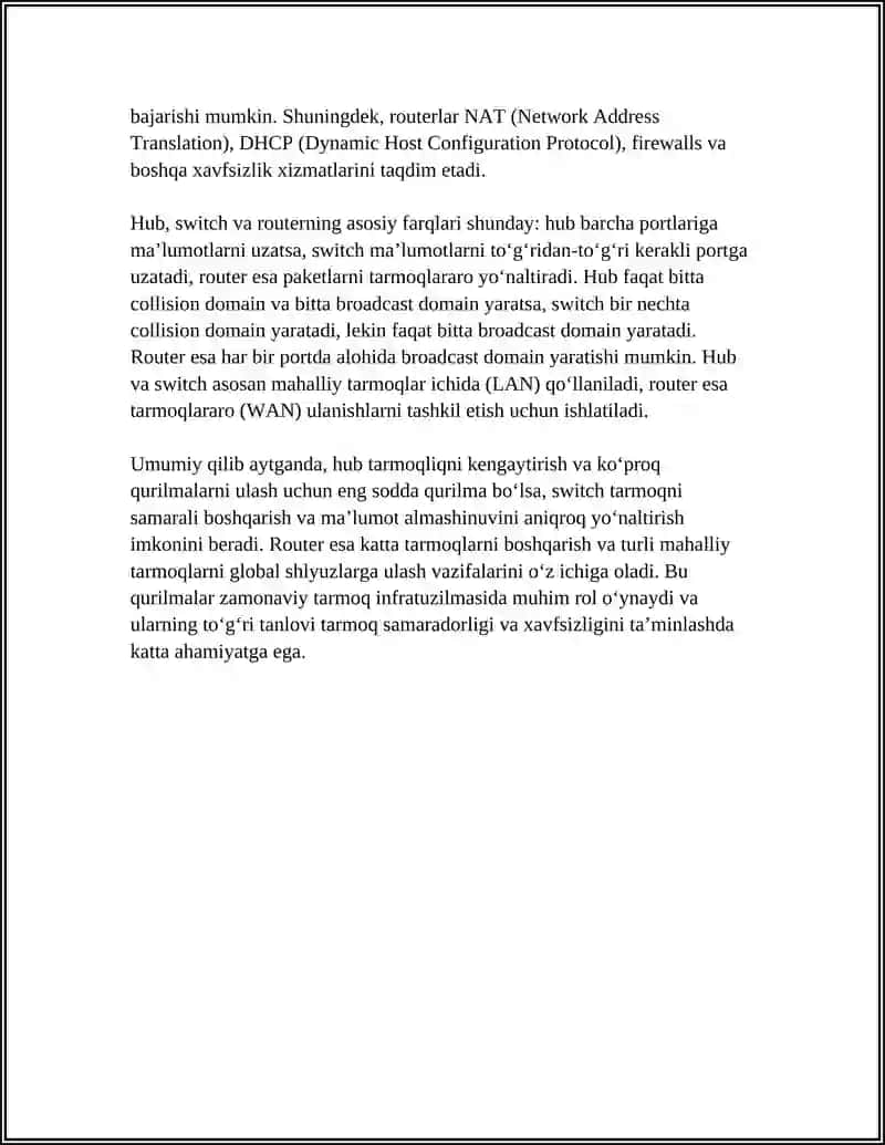 Tarmoqni tashkil etuvchi qurilmalar (Hub, Switch, Router) 4