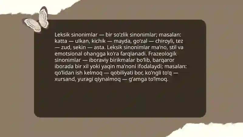 Ona tilida soʻzlarning shakl va munosabatiga koʻra turlari 4