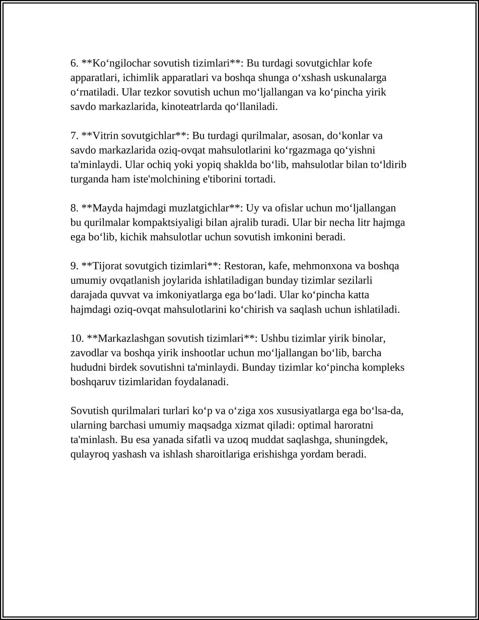 MUSTAQIL ISH Mavzu: SOVUTISH QURILMALARINING TURLARI 4