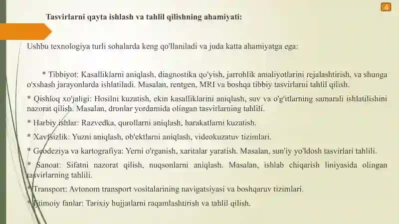 Tasvirlarni qayta ishlash va tahlil qilishning asosiy bosqichlari 4