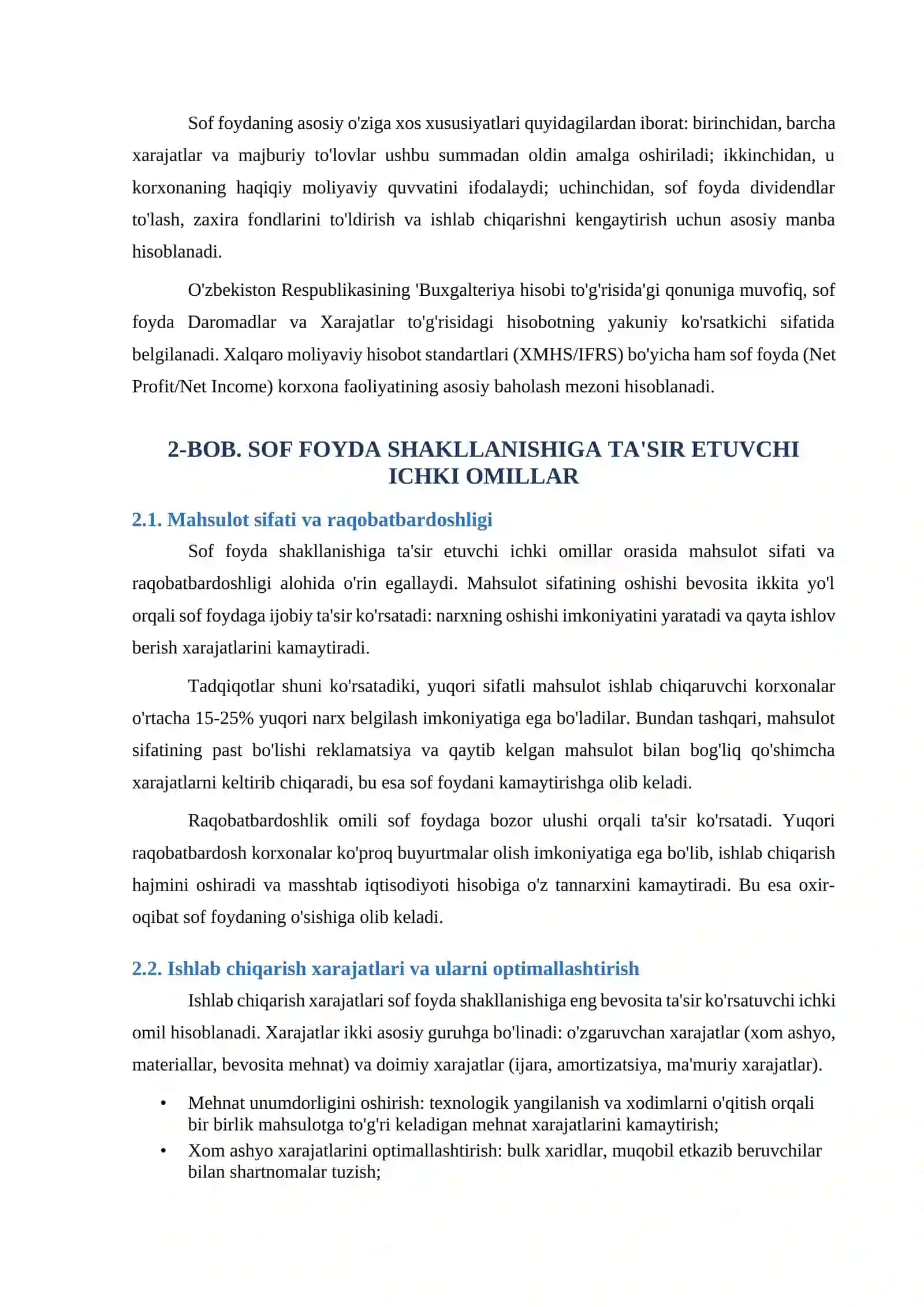 Sof foyda shakllanishiga ta'sir etuvch omillar 4