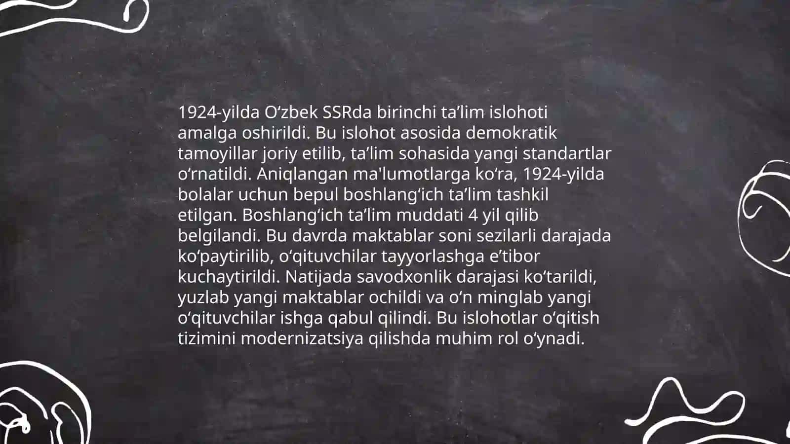 1924-1991yillarda oʻzbekistonda taʼlim tizimi va pedagogik fikrlar rivoji Ppt 4