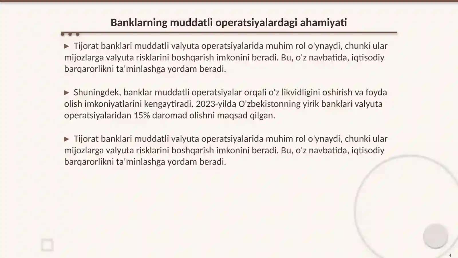 Tijorat banklarining muddatli valyuta operatsiyalari 4
