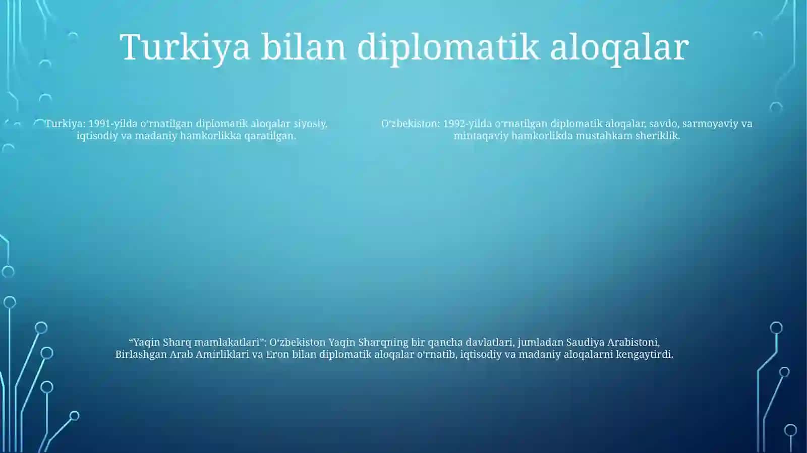 O‘zbekistonning Yaqin Sharq Mamlakatlari Bilan Diplomatik Aloqalari 4
