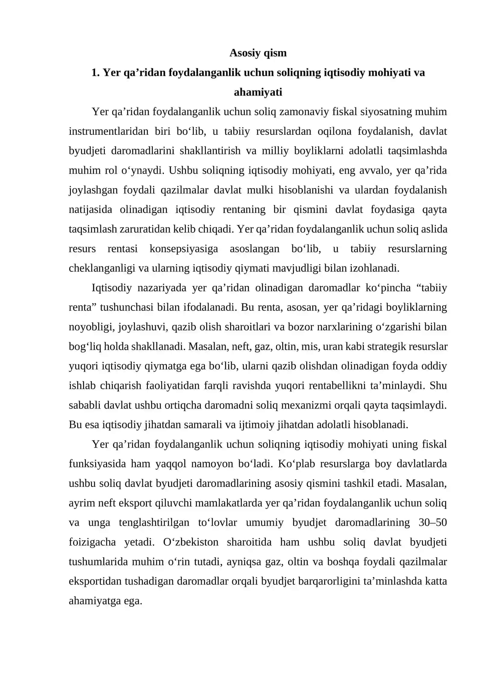 Yer qa’ridan foydalanganlik uchun soliq va uning stavkalarini belgilash me’zonlari 4