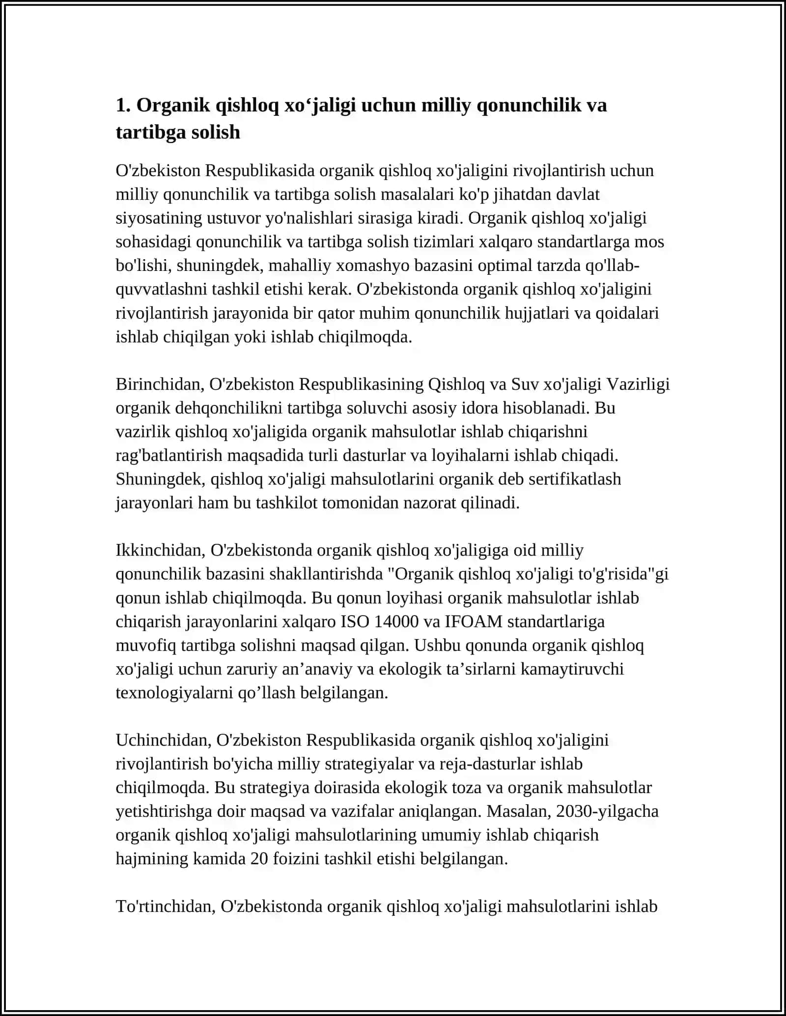 OʻZBEKISTONDA ORGANIK QISHLOQ XOʻJALIGINI RIVOJLANTIRISHNING USTUVOR YOʻNALISHLARI 4