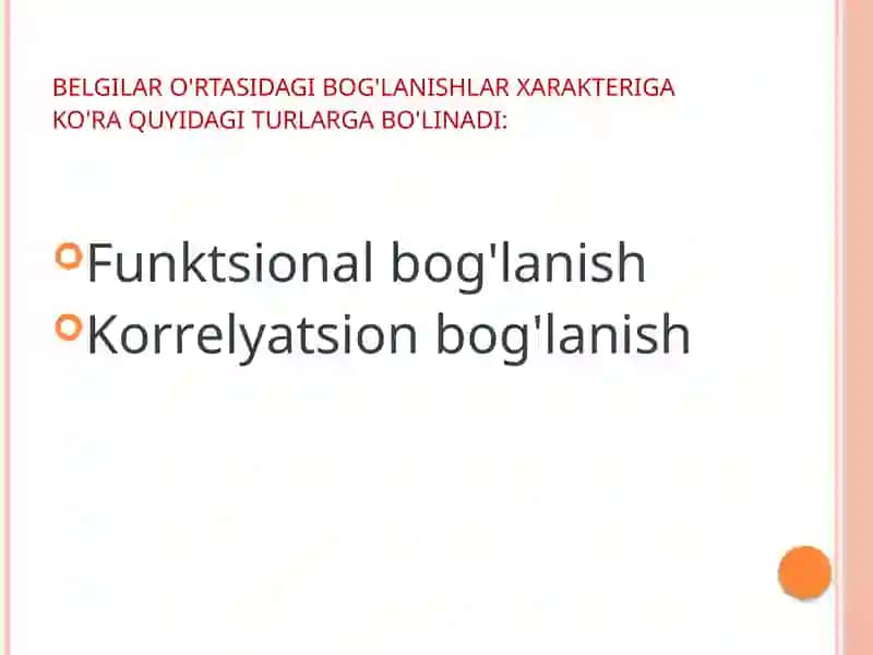 O’ZARO BOG’LANISHLARNI STATISTIK O’RGANISH 4