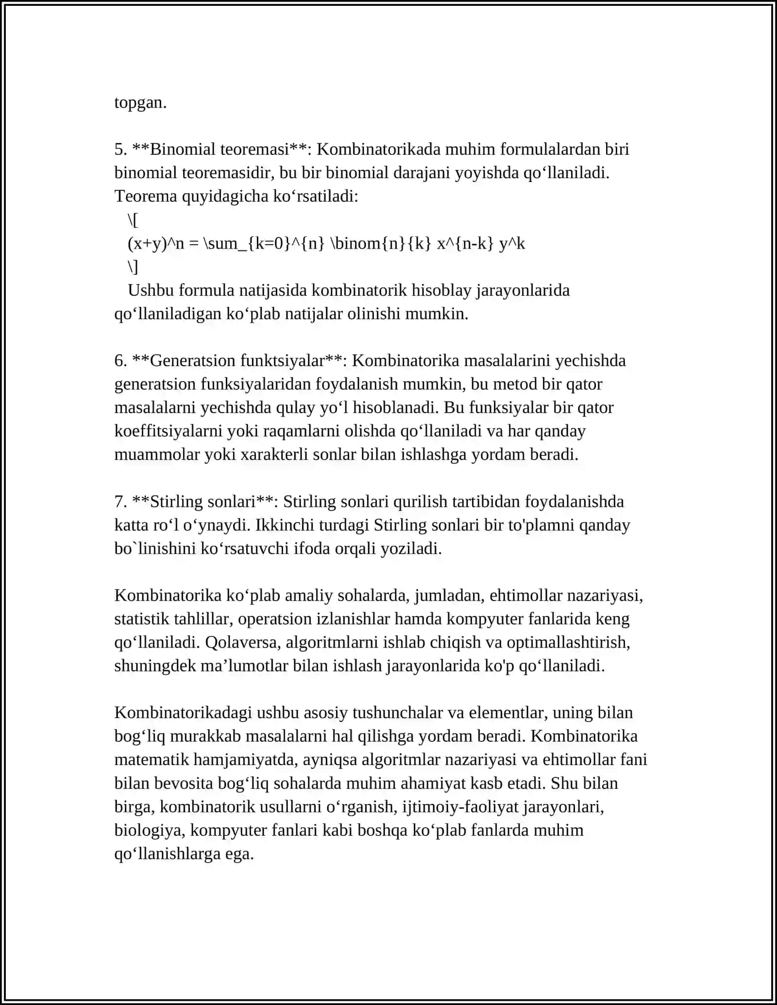 AKADEMIK LITSEYLARDA KOMBINATORIKA ELEMENTLARINI ÓQITISH METODIKASI 4