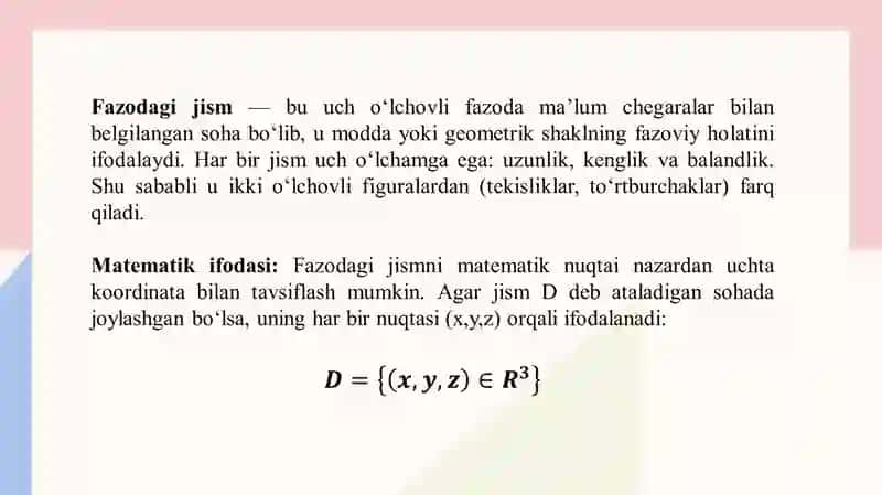 Fazodagi jismning hajmini hisoblash 4