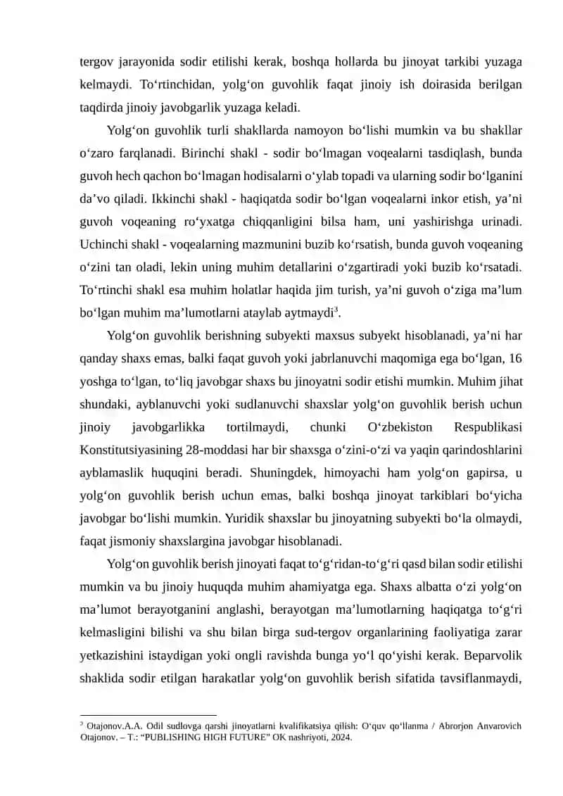 YOLG‘ON GUVOHLIK BERISHNING JINOIY-HUQUQIY XUSUSIYATLARI 4