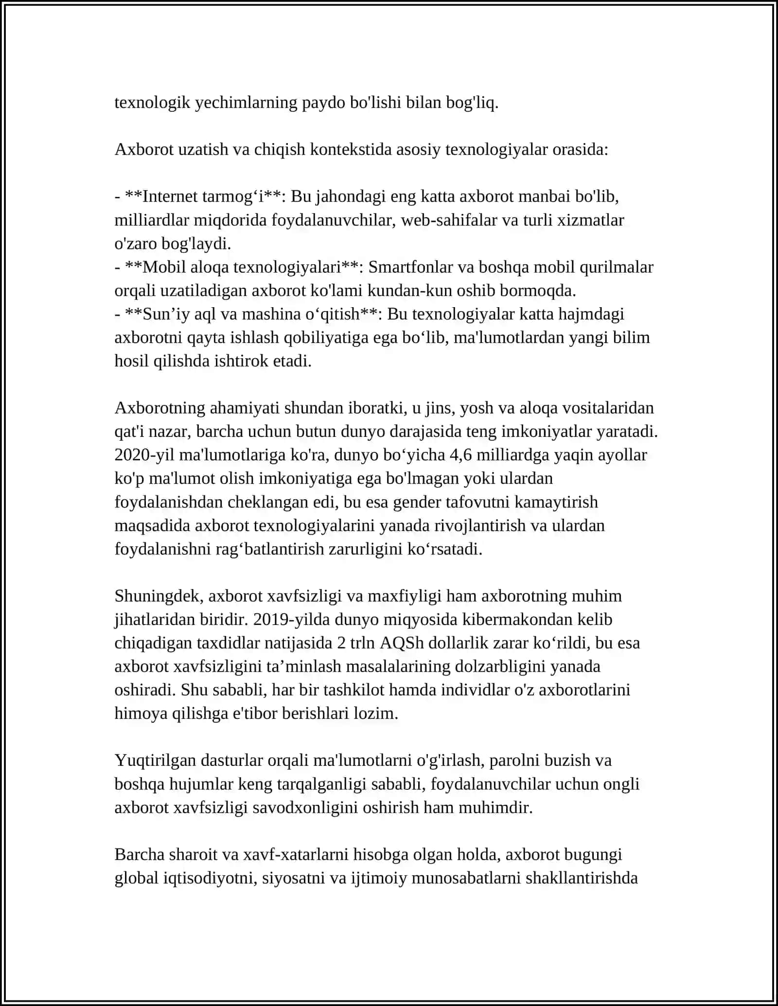AXBOROT TUSHUNCHASI. AXBOROT MIQDORI. AXBOROTNING MAZMUNI VA FOYDALILIGI. DISKRET XABARLARNI SHOVQINSIZ VA SHOVQINLI KANAL ORQALI UZATISH 4