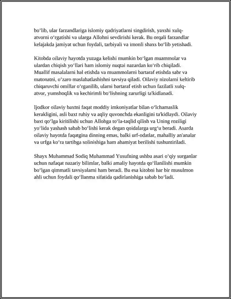 SHAYX MUHAMMAD SODIQ MUHAMMAD YUSUFNING BAXTIYOR OILA ASARIDA ISLOM QADRIYATLARINING TALQINI 4