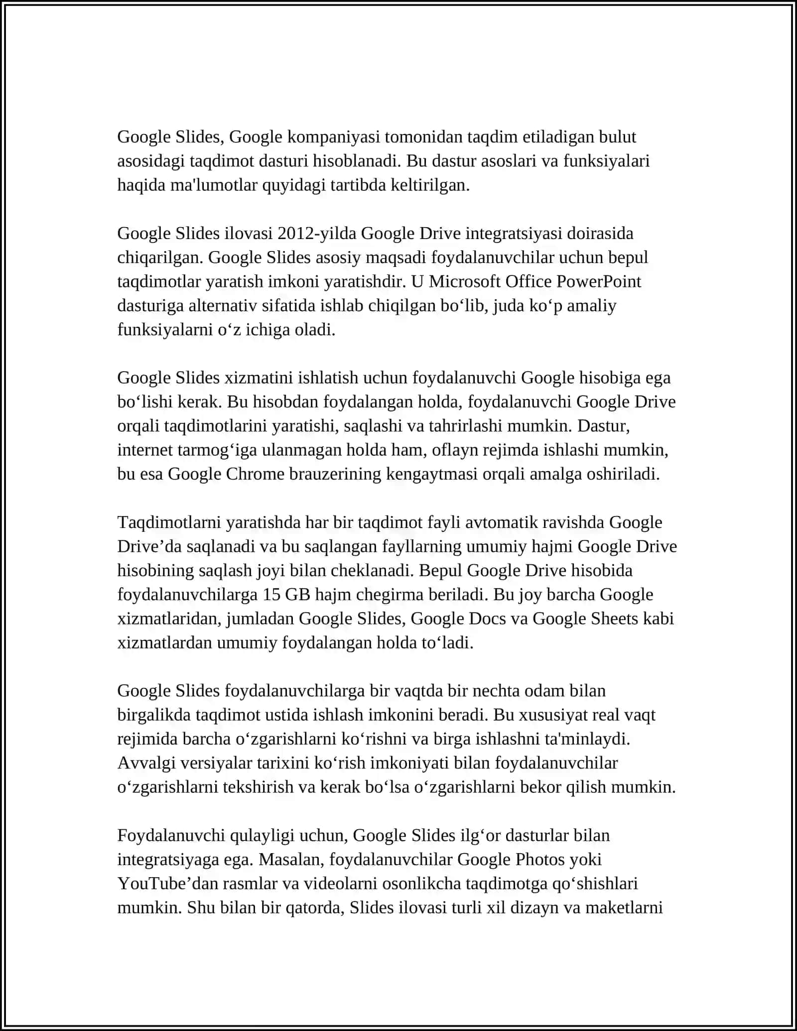 GOOGLE DASTURI YORDAMIDA IJODIY SLAYDSHOULAR YARATISH 4