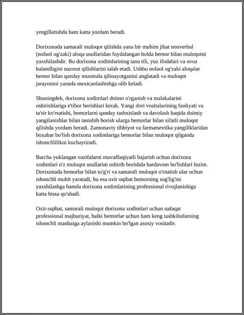 FARMASEVTIK XODIMLARNI DORIXONA XARIDORLARI BILAN MUNOSABATI 4