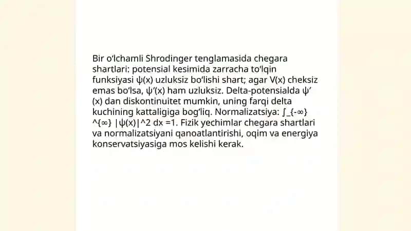 Bir oʻlchamli fazoda shrodinger tenglamasini yechish va potensial oʻra masalasi 4