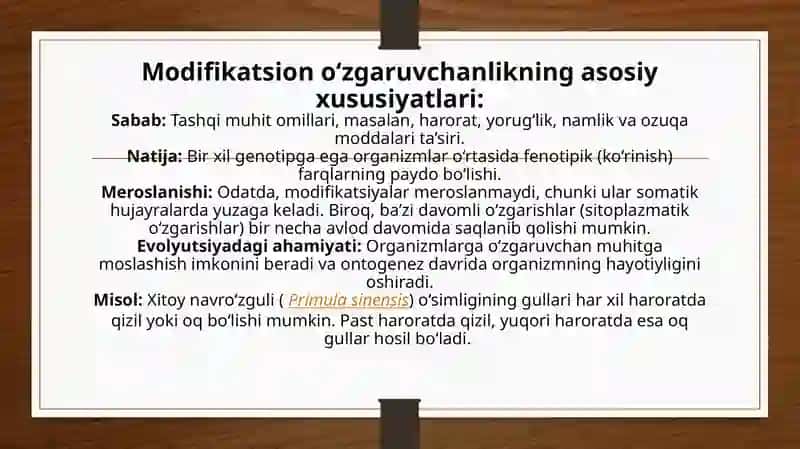 Modifikatsion o‘zgaruvchanlik va uni statistik usullari 4