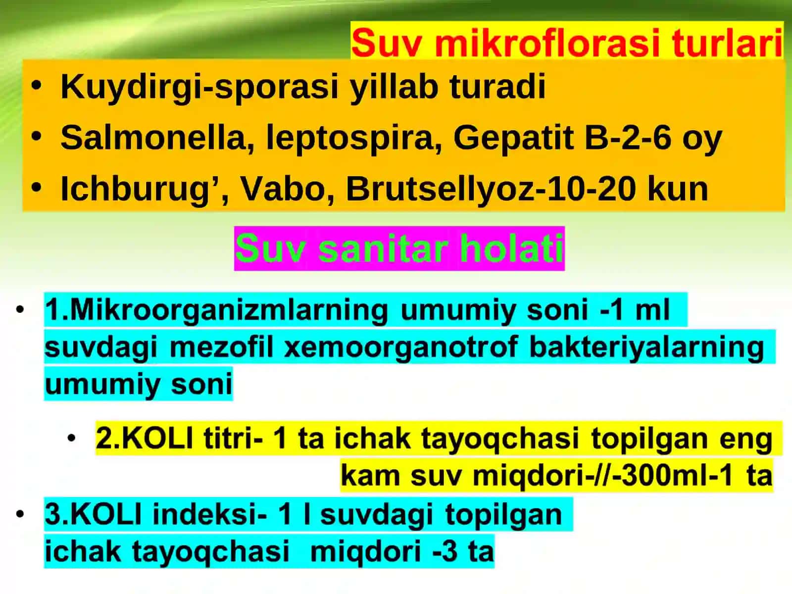 MIKROORGANIZMLAR EKOLOGIYASI. SUV, TUPROQ, HAVO MIKROFLORASI 4