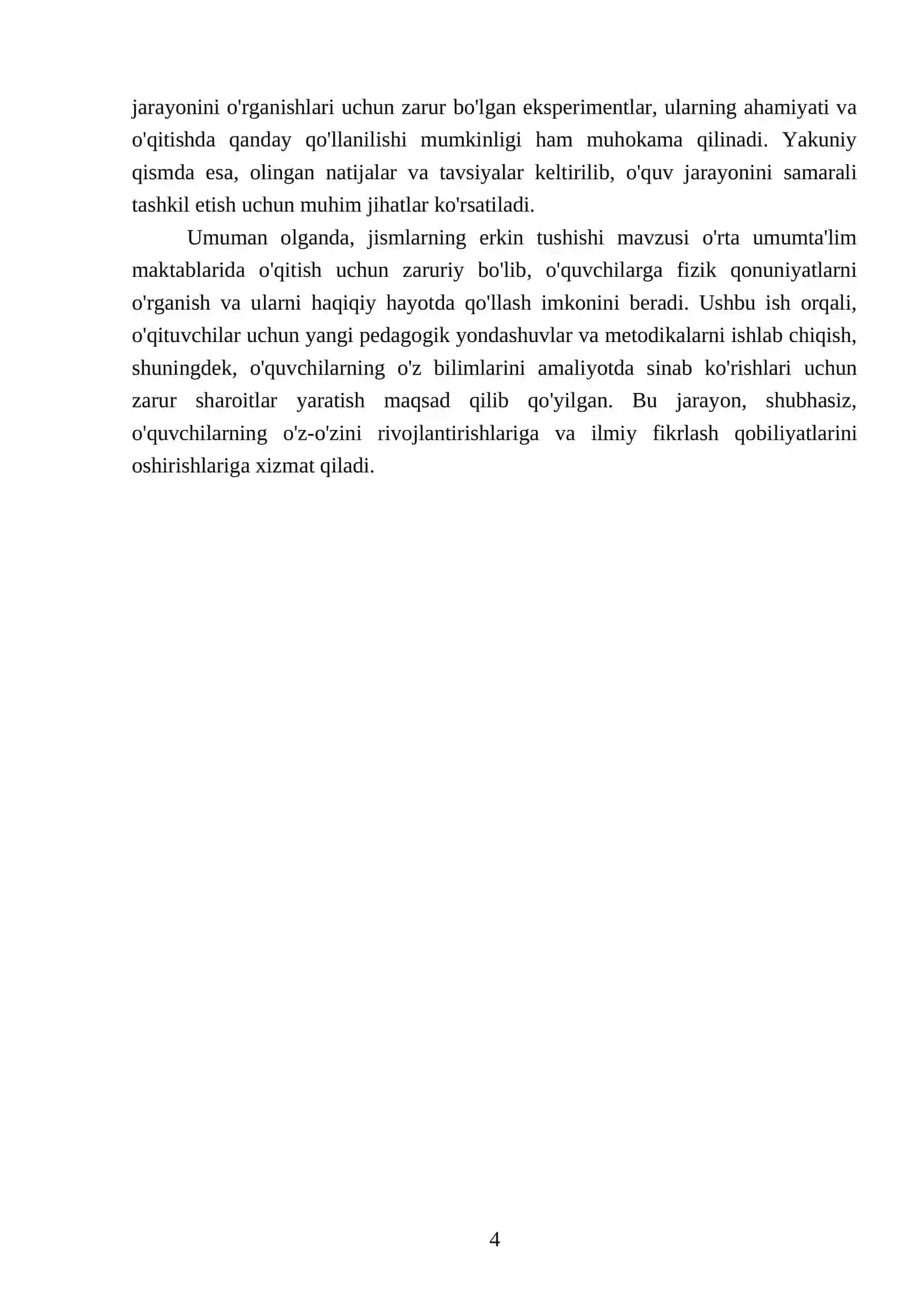 Òrta umumta'lim maktablarida "Jismlarning erkin tushish " mavzusini òtish metodikasi 4