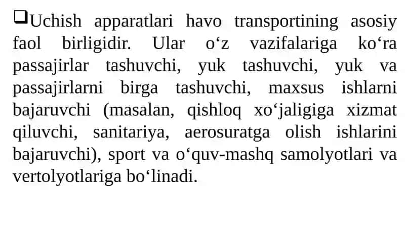 Havo transportining texnik – iqtisodiy tavsifi va uni rivojlantirish muammolari 4