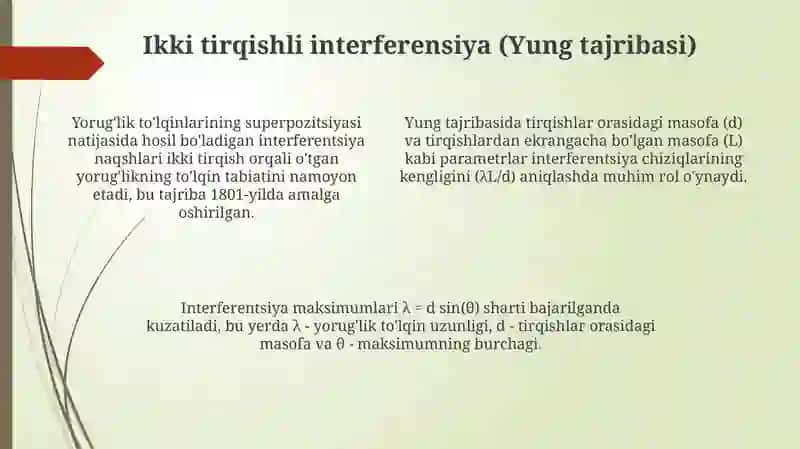 Yoruğlik interferensiyasini kuzatish usullari 4