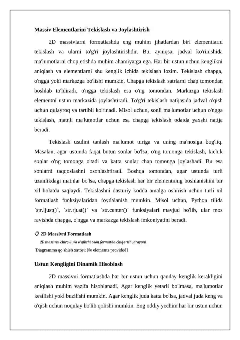 2 o‘lchamli massivni formatlangan ko‘rinishda chiqarish 4